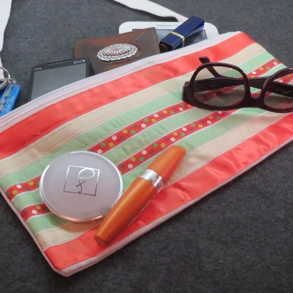 Coral Striped Flat Iron Curling Iron Storage Pouch Lingerie Bag NEW